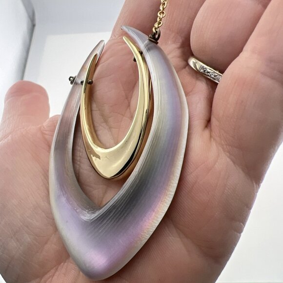 Alexis Bittar Lucite Necklace Double Horseshoe Translucent Green Purple Gold - Picture 16 of 16